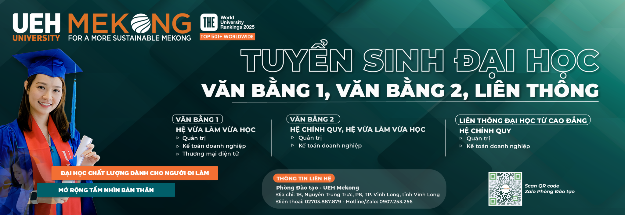 UEH Mekong thông báo tuyển sinh trình độ đại học hình thức chính quy (Văn bằng 2, Liên thông từ Cao đẳng), hình thức Vừa làm vừa học (Văn bằng 1. Văn bằng 2, Liên thông) đợt 2 năm 2025 Main Logo